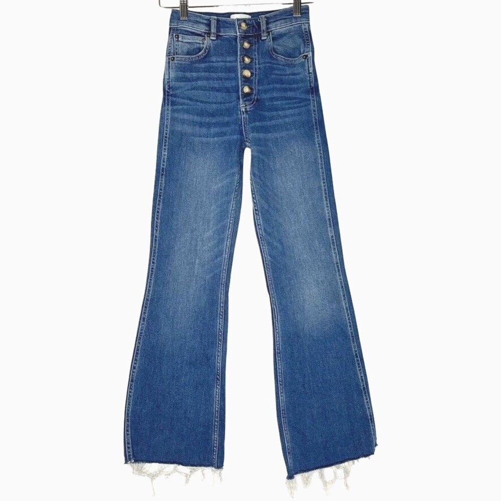 Boyish The Ricky Womens Jeans 24 Blue Cotton High Rise Flare Button Fly Retro